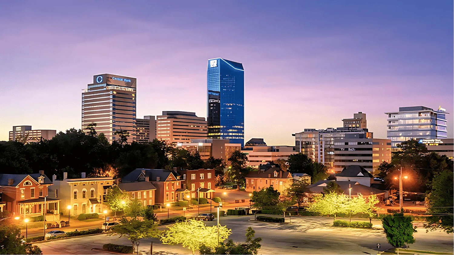 Lexington, Kentucky skyline at dusk.